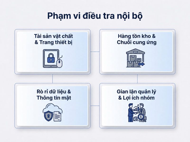 Dịch vụ thám tử điều tra trộm cắp ở công ty uy tín, nhanh 2 Nhận diện 4 nhóm rủi ro nội bộ phổ biến cần tiến hành điều tra độc lập.