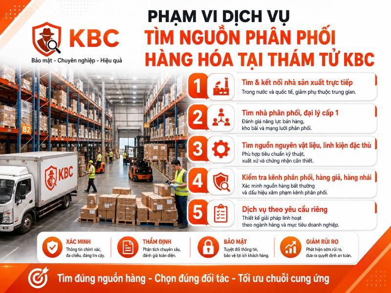 Phạm vi dịch vụ đa dạng từ việc tìm nhà sản xuất trực tiếp đến kiểm tra mạng lưới phân phối.