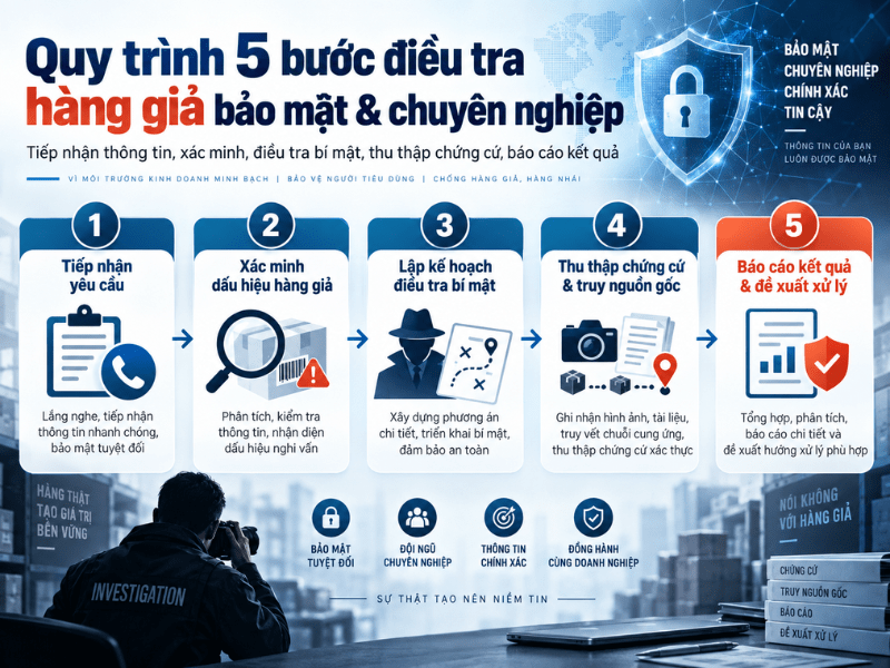Dịch Vụ Điều Tra Nguồn Gốc Hàng Giả: Bảo Vệ Thương Hiệu 3 Quy trình 5 bước điều tra hàng giả bảo mật & chuyên nghiệp