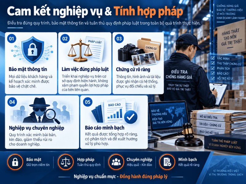 Dịch Vụ Điều Tra Nguồn Gốc Hàng Giả: Bảo Vệ Thương Hiệu 4 Cam kết nghiệp vụ & Tính hợp pháp